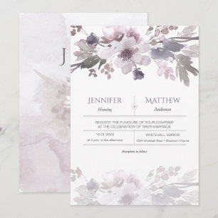 Invitation Mariage d'aquarelle gris lavande rose