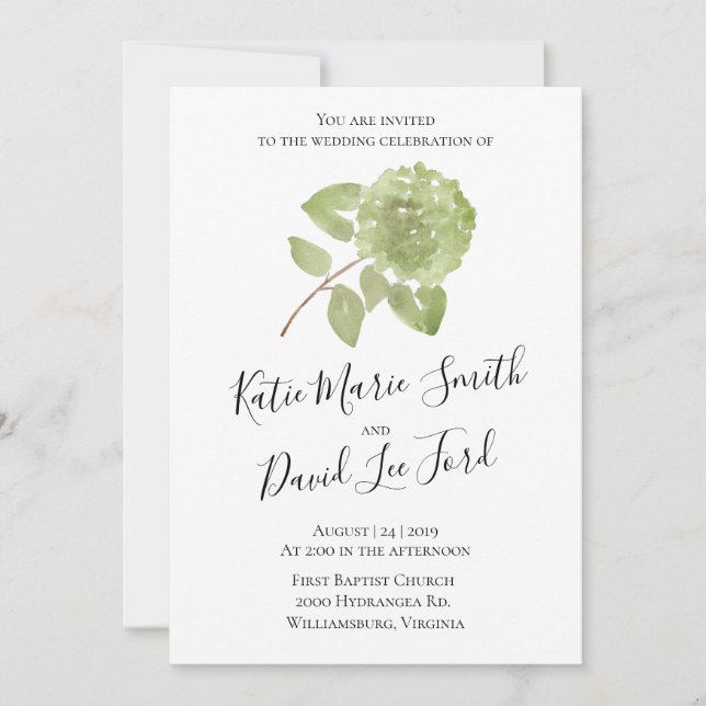 Invitation Mariage d'aquarelle Hydrangea (Devant)