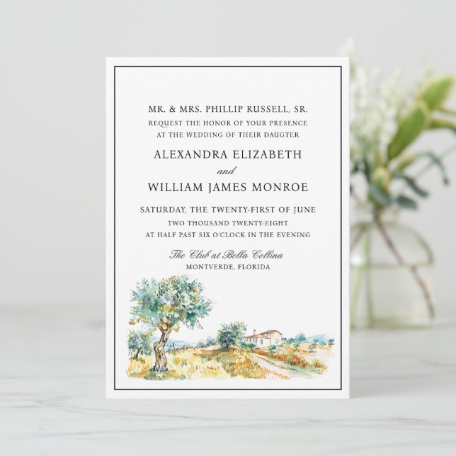 Invitation Mariage d'aquarelle méditerranéenne romantique (Debout devant)