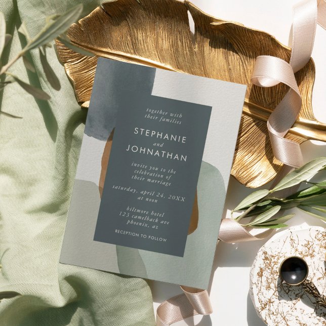 Invitation Mariage d'aquarelle minimaliste Abstrait moderne (Modern Abstract Minimalistic Watercolor Wedding Invitation)