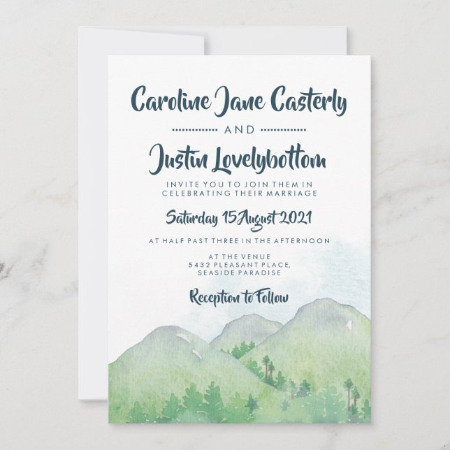 Invitation Mariage d'aquarelle Misty Mountains (Devant)