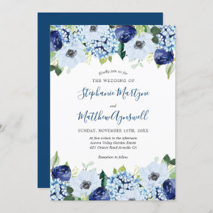 Invitation Mariage d'aquarelle moderne bleu foncé