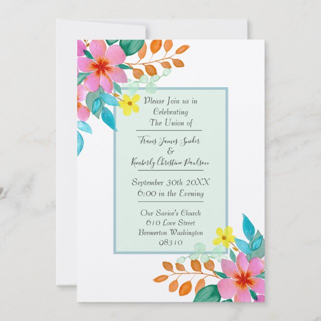 Invitation Mariage d'aquarelle moderne brillant (Dos)