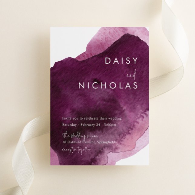 Invitation Mariage d'aquarelle moderne Burgundy Maroon (Créateur téléchargé)