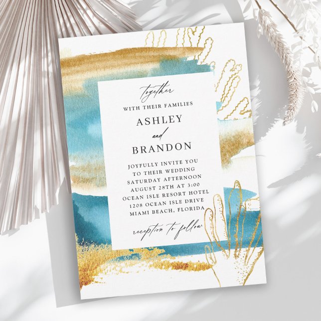 Invitation Mariage d'aquarelle moderne mer et sable (Available as printed or digital download for your convenience!)
