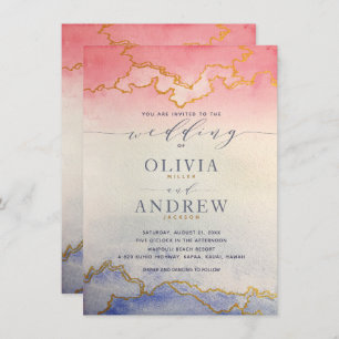 Invitation Mariage d'aquarelle Ombre rose et bleu