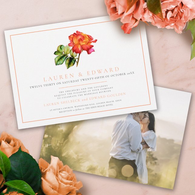 Invitation mariage d'aquarelle orange rose (Créateur téléchargé)