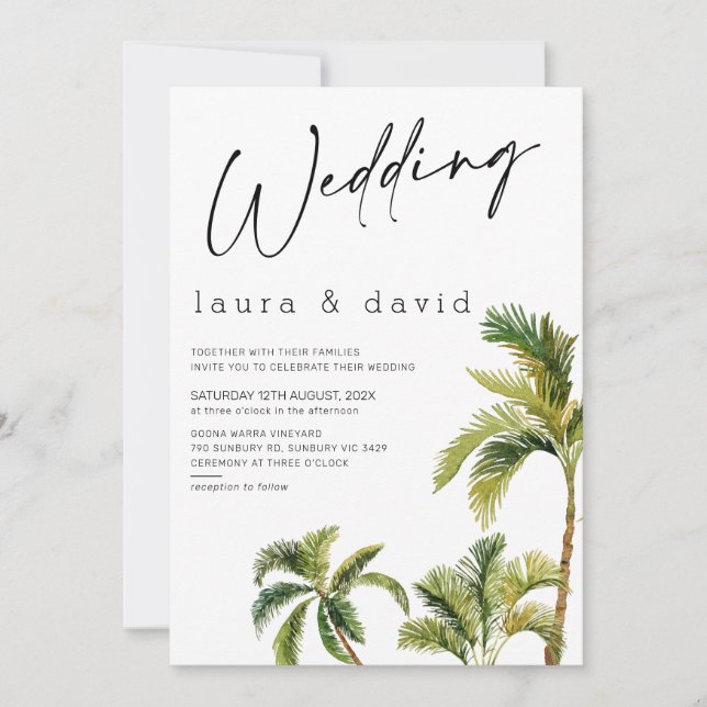 Invitation Mariage d'aquarelle Palm Tree (Devant)