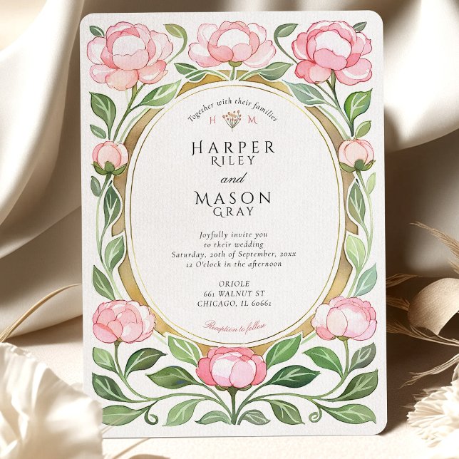 Invitation Mariage d'aquarelle Peonies vintages (Créateur téléchargé)