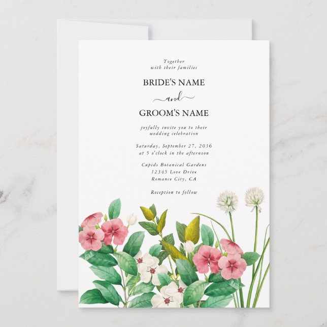 Invitation Mariage d'aquarelle périphérique fleur sauvage (Devant)