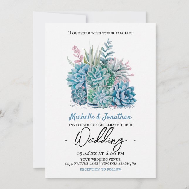 Invitation mariage d'aquarelle plante succulent (Devant)