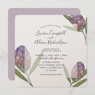 Invitation Mariage d'aquarelle pourpre de Protea tropical