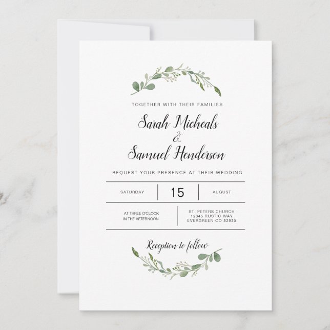 Invitation Mariage d'aquarelle Proep Green Garden (Devant)
