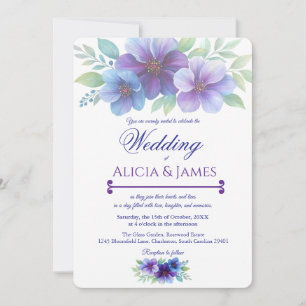 Invitation Mariage d'aquarelle romantique bleu violet