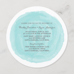 Invitation Mariage d'aquarelle ronde turquoise