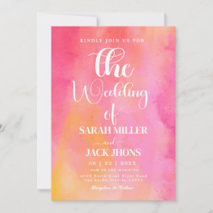 Invitation Mariage d'aquarelle rose et orange