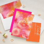 Invitation Mariage d'aquarelle rose et orange moderne chaud<br><div class="desc">Ce faire-part de mariage moderne présente un design élégant rose et orange. avec ce coloris branché de rose chaud et orange.Un faire-part de mariage d'été amusant avec un arrière - plan d'aquarelle rose et orange chaud avec lettrage blanc.</div>
