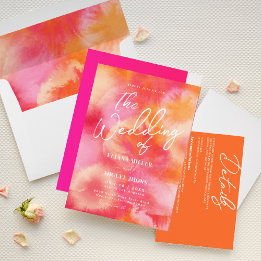 Invitation Mariage d'aquarelle rose et orange moderne chaud