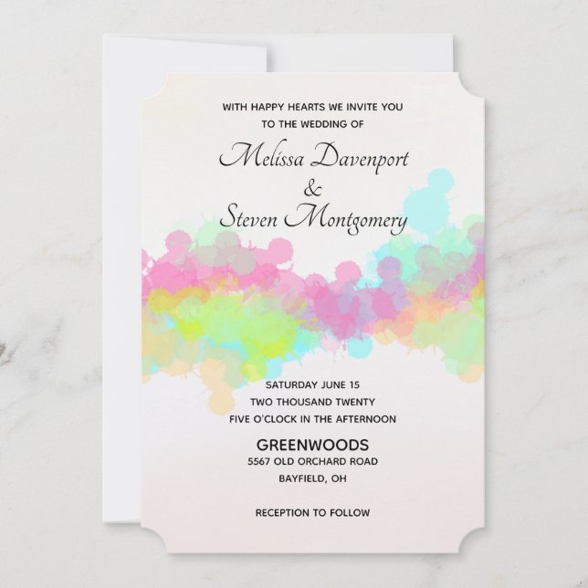 Invitation Mariage d'aquarelle rose et vert (Devant)