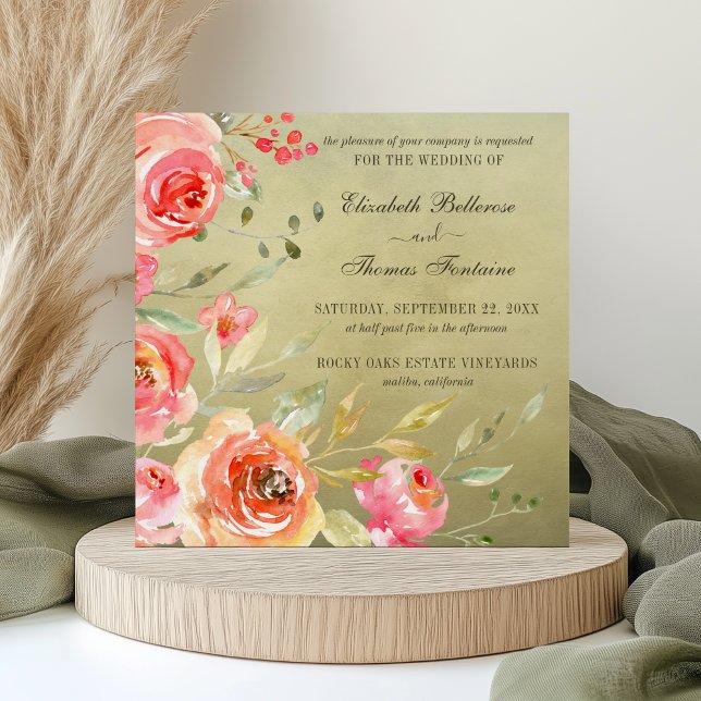 Invitation Mariage d'aquarelle Rose fleur sauvage (Créateur téléchargé)