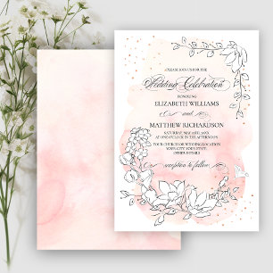 Invitation Mariage d'aquarelle rose flou croisé