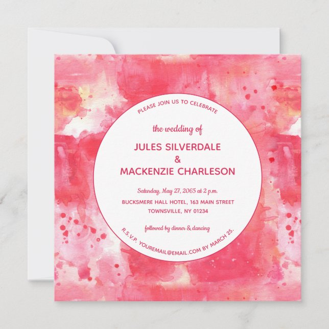 Invitation Mariage d'aquarelle rose moderne Confetti (Devant)