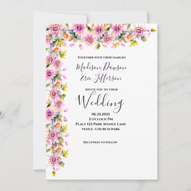 Invitation Mariage d'aquarelle rose pâle (Devant)