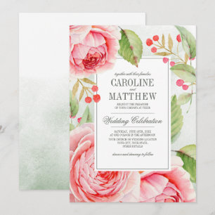 Invitation Mariage d'aquarelle Rose romantique