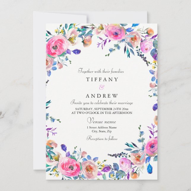 Invitation Mariage d'aquarelle rose tropicale (Devant)