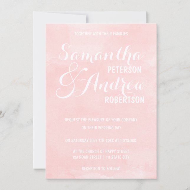 Invitation Mariage d'aquarelle rose vif moderne (Devant)