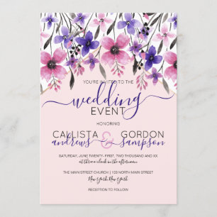 Invitation Mariage d'aquarelle rose violet
