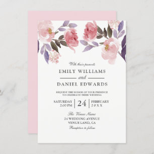Invitation Mariage d'aquarelle rose violet rose