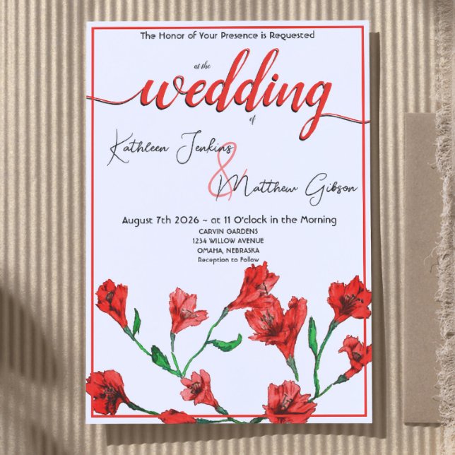 Invitation Mariage d'aquarelle rouge (Créateur téléchargé)