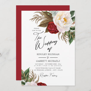 Invitation Mariage d'aquarelle rouge et blanc luxuriant
