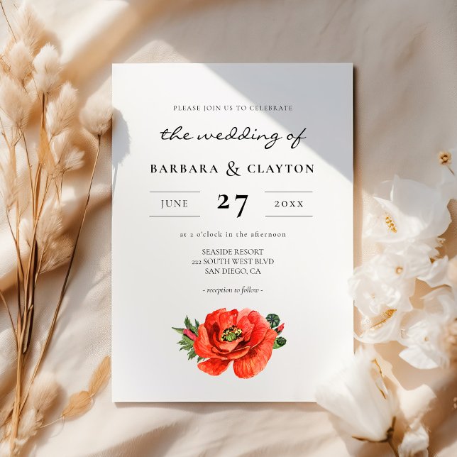 Invitation Mariage d'aquarelle rouge pavot (Créateur téléchargé)