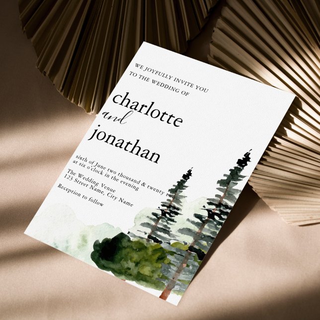 Invitation Mariage d'aquarelle Rustic Mountain Forest (Créateur téléchargé)