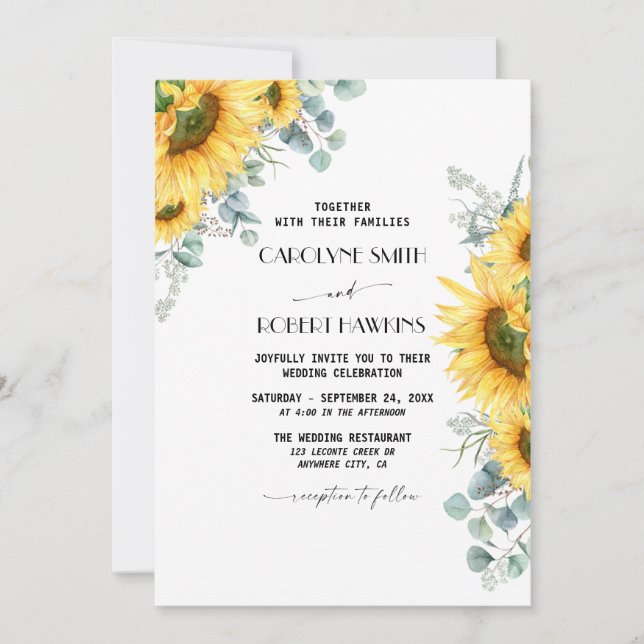 Invitation Mariage d'aquarelle rustique de tournesol Eucalypt (Devant)