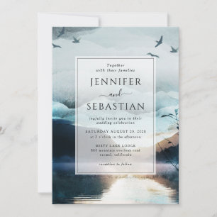 Invitation Mariage d'aquarelle rustique Mountain Lake