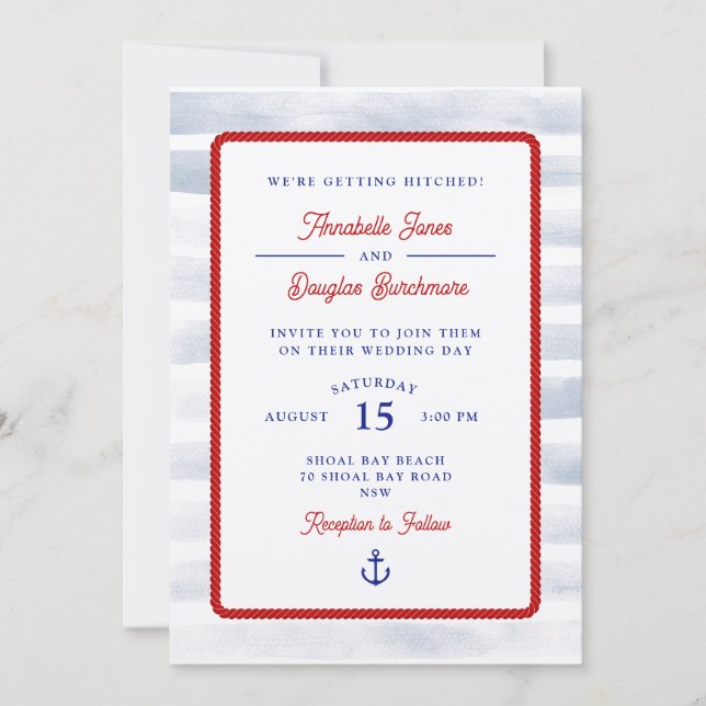 Invitation Mariage d'aquarelle rustique Nautique (Devant)