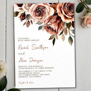 Invitation Mariage d'aquarelle rustique Rose brûlé