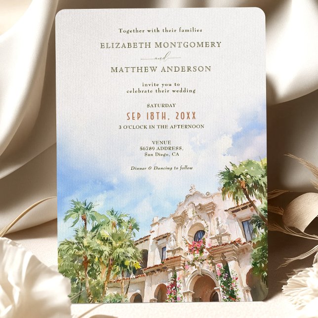 Invitation Mariage d'aquarelle San Diego Casa del Prado (Créateur téléchargé)
