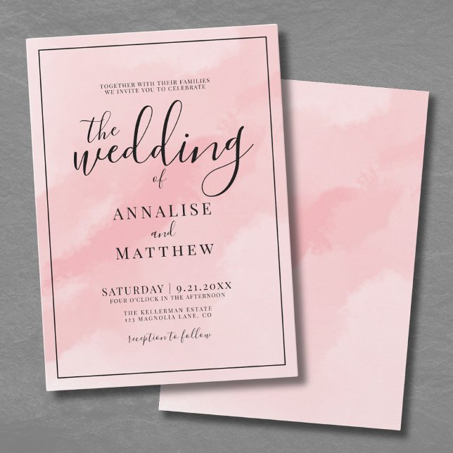 Invitation Mariage d'aquarelle simple et élégant (Chic Simple Elegant Watercolor Blush Pink Wedding Invitation)