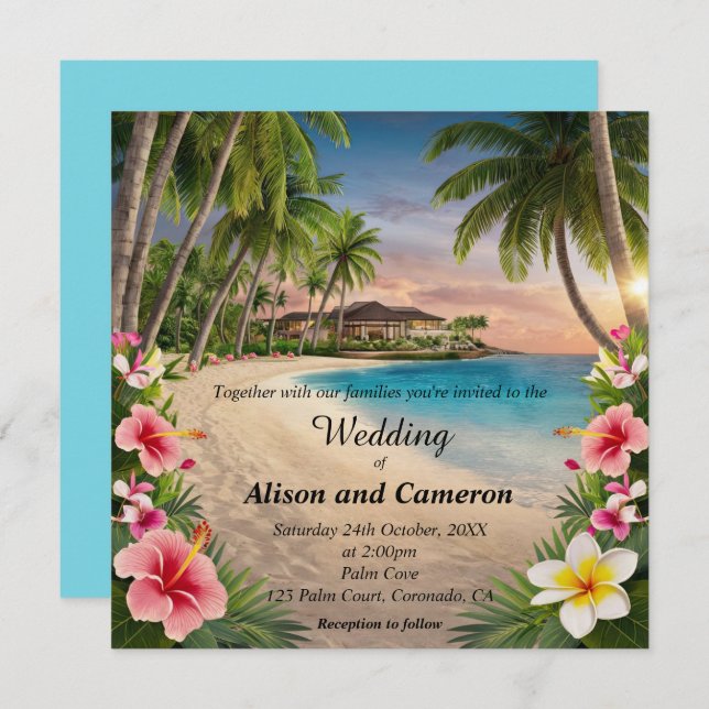Invitation Mariage d'aquarelle Tropical Ocean Beach (Devant / Derrière)