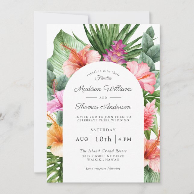Invitation Mariage d'aquarelle tropicale luxuriante (Devant)