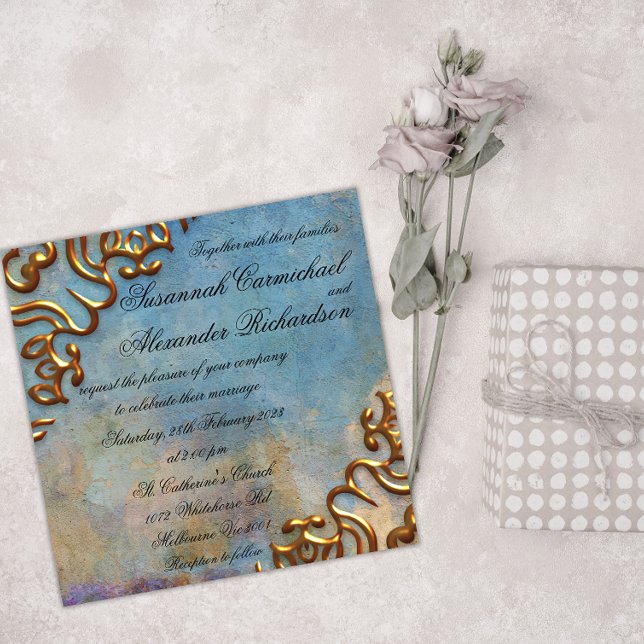 Invitation Mariage d'aquarelle Turquoise antique et bijoux en (Créateur téléchargé)