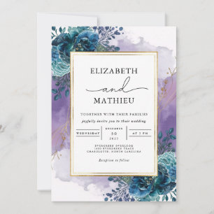 Invitation Mariage d'aquarelle Turquoise profonde