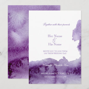 Invitation Mariage d'aquarelle ultra violet Vintage