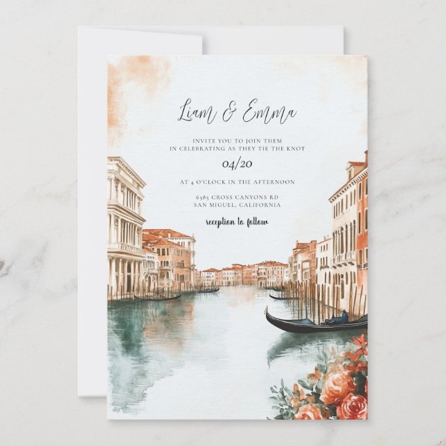 Invitation Mariage d'aquarelle Venice Italie (Devant)