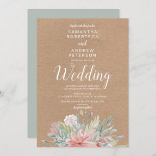 Invitation mariage d'aquarelle vert pâle de Kraft Dusty