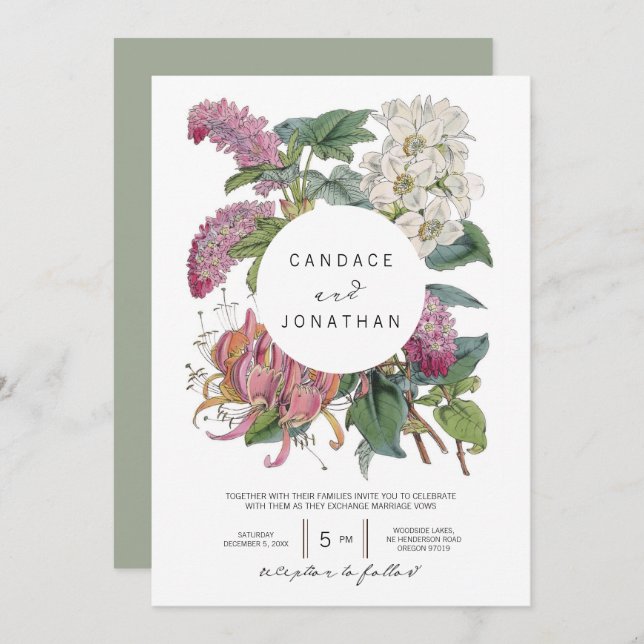 Invitation Mariage d'aquarelle vintage (Devant / Derrière)
